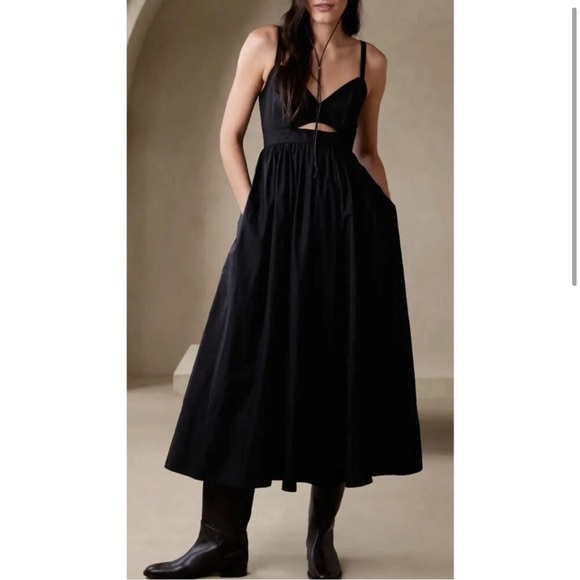 [New!] BANANA REPUBLIC "Isa" Cotton Midi Dress in Black: Sz 4 - Picture 3 of 4